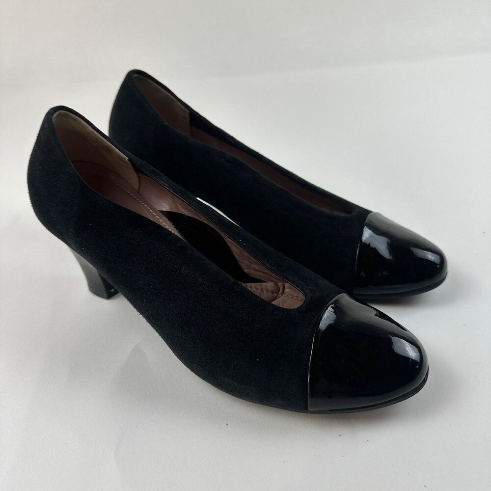 BeautiFeel Maya Heels 39.5 Black Suede Patent Leather Slip-On Womens Dress Shoes